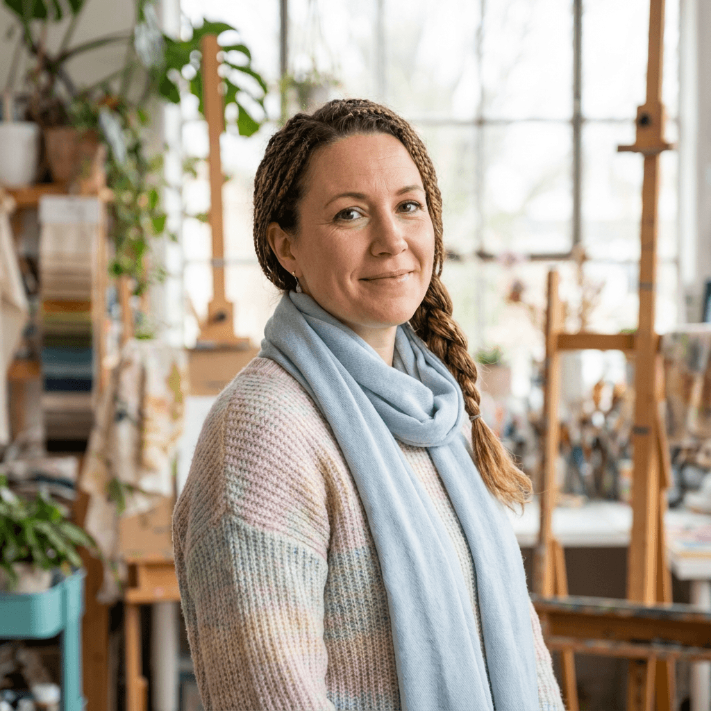 Porträt von Anna Berger, Produzentin bei CAESOR, im Schnittraum bei natürlichem Licht