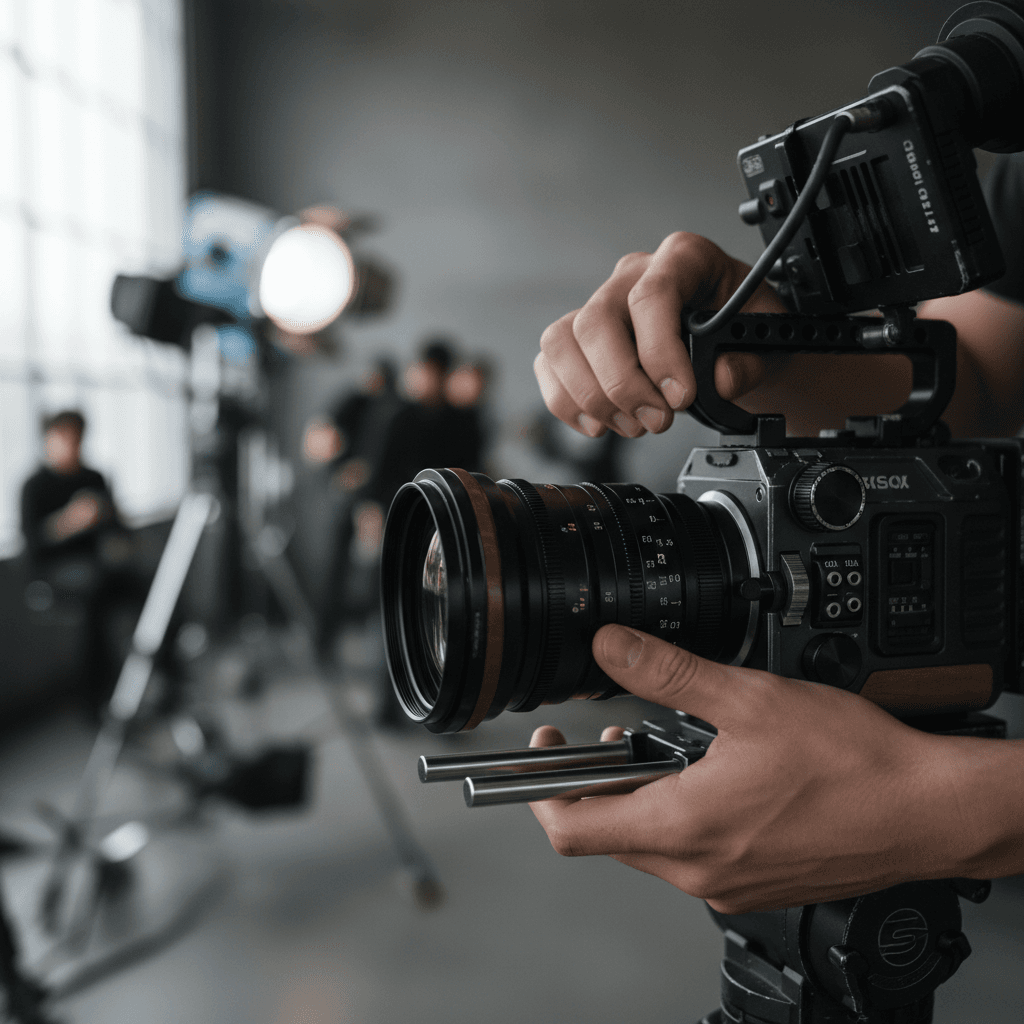 Kameramann bei der Arbeit an einem Werbefilm-Set